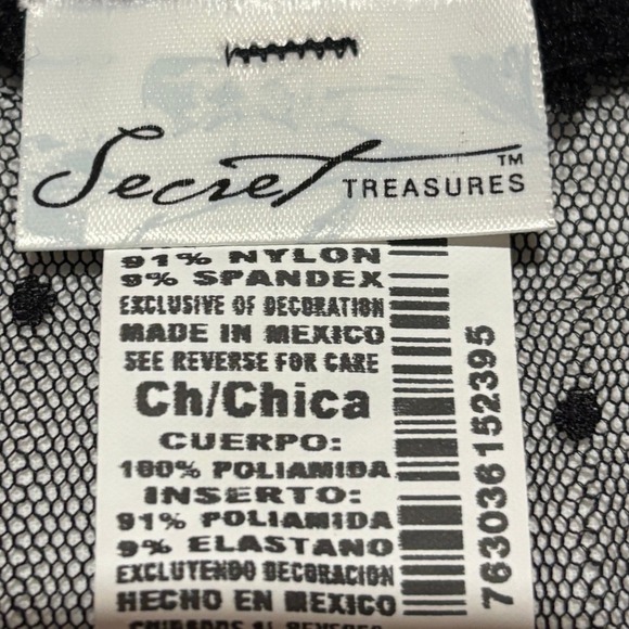 VTG Secret Treasures Black Lace Trim Polka Dot Mesh Teddy Lingerie Sm Garter Y2K - Picture 5 of 7